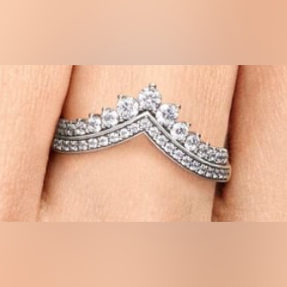 ❤️Pandora Princess Wishbone Ring. Size 64 Size 10.75 Stamped 925 Sterling Silver - Picture 3 of 4